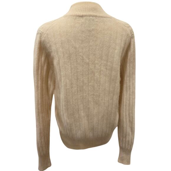 La Redoute Lambswool Angora Cream Sweater Faux Pearl Shoulder Accents Large - Picture 6 of 10